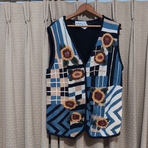 Women's Size 18W Vintage 90's White Stah Button Down Fall Floarl Sweater Vest